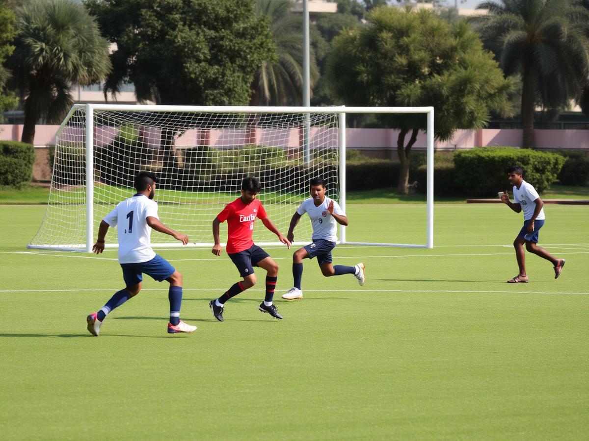 Students playing football on the college ground